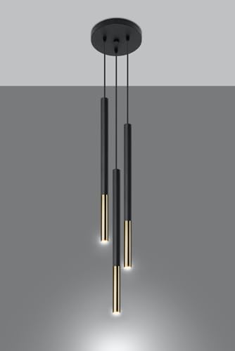 MiaLux Pendelleuchte – Pendelleuchte Esstisch – Hängeleuchten & Pendelleuchten – Deckenlampe Hängend – Glühbirne im Lieferumfang Enthalten – MARCONI 3P Schwarz, Gold - G9-Fassung von MiaLux