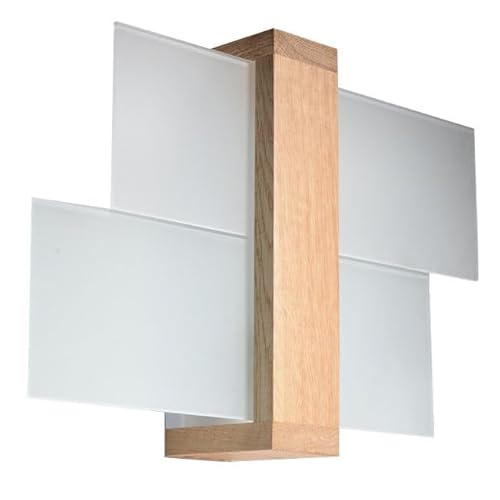 MiaLux TORINO 1 Wandleuchte | Stilvolle Kombination aus Holzgehäuse und Glasschirm | Austauschbare E27-Glühbirne, 1 x 60 W | Naturholz, 43 x 12 x 30 cm von MiaLux