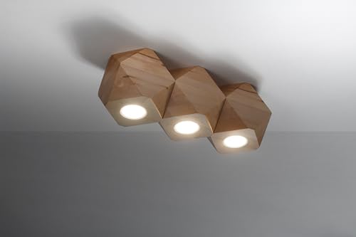 MiaLux WESTER Deckenleuchte Naturholz Geometrisches Design Minimalistisch Modern für Schlafzimmer Esszimmer Wohnzimmer Skandinavischer Stil GU10 A++-E 36/12/12 cm Drei Lichtquellen von MiaLux