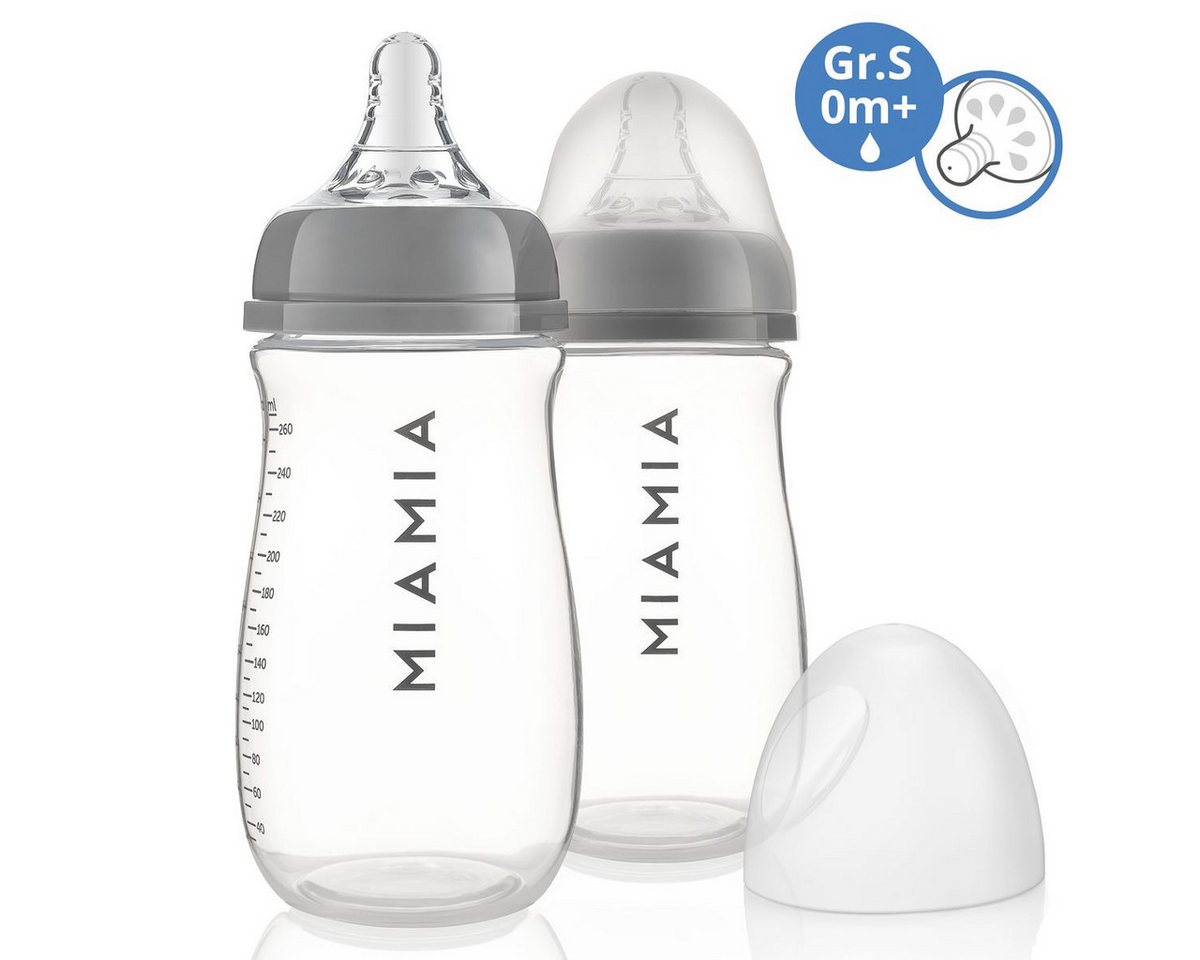 MiaMia Babyflasche PP-Flasche - Grau, 2er Pack Babyflasche 260 ml + Silikon-Trinksauger Größe S MiaMia Babyflasche PP-Flasche - Grau, 2er Pack Babyflasche 260 ml + Silikon-Trinksauger Größe S von MiaMia