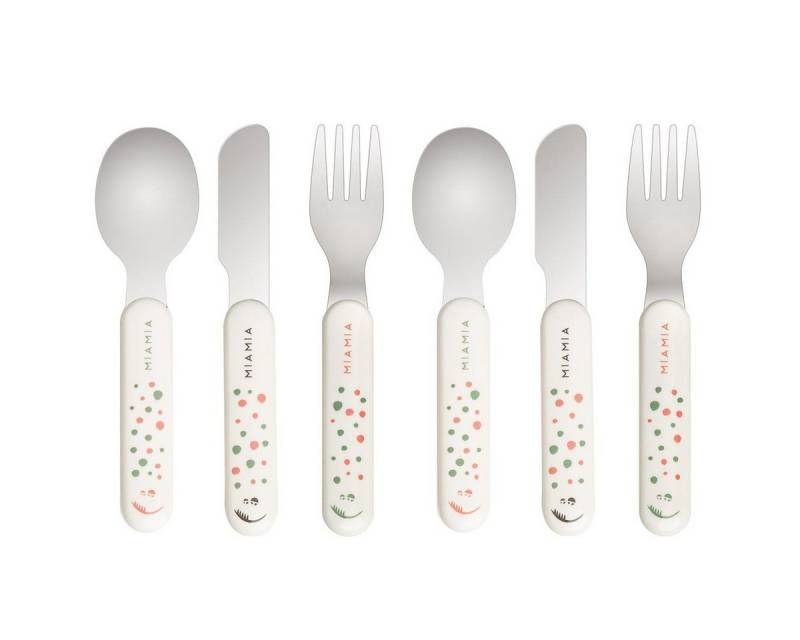 MiaMia Kinderbesteck Punkte - Weiß (6-tlg), 2 Personen, Edelstahl 18/10 / Kunststoff PP, Kinder & Baby Besteck Set 6-tlg. Babybesteck mit handlichen Griffen von MiaMia