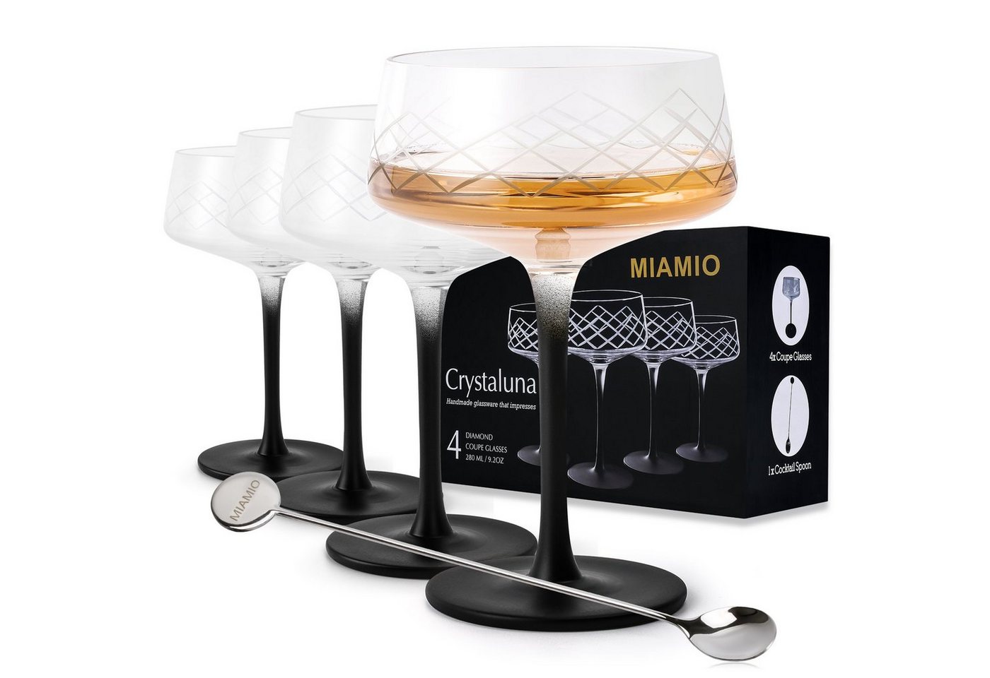 MiaMio Cocktailglas 4 x 280 ml Coupe Gläser Set, Cocktailgläser, Champagnergläser von MiaMio