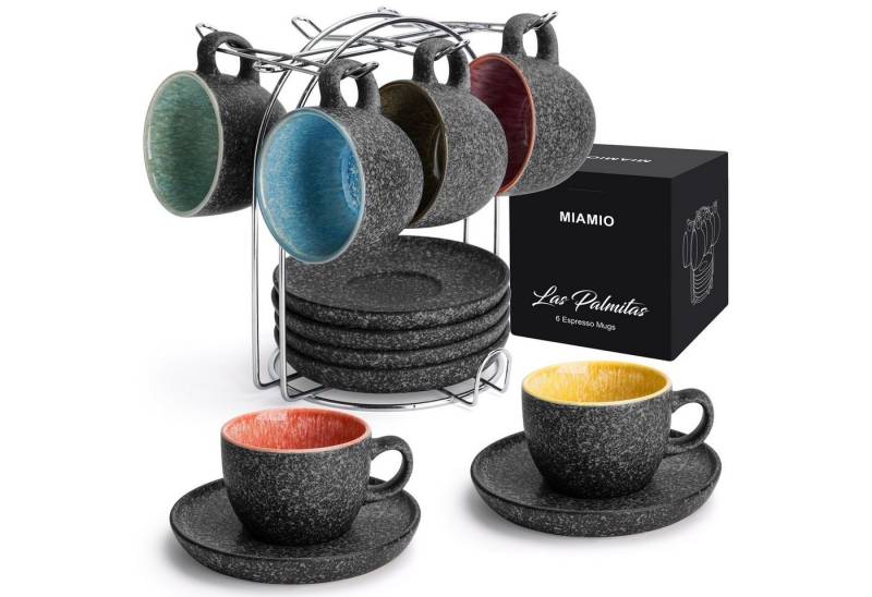 MiaMio Espressotasse Espressotassen Set 6 teilig mit Untertassen & Ständer (6 x 80 ml), Keramik von MiaMio