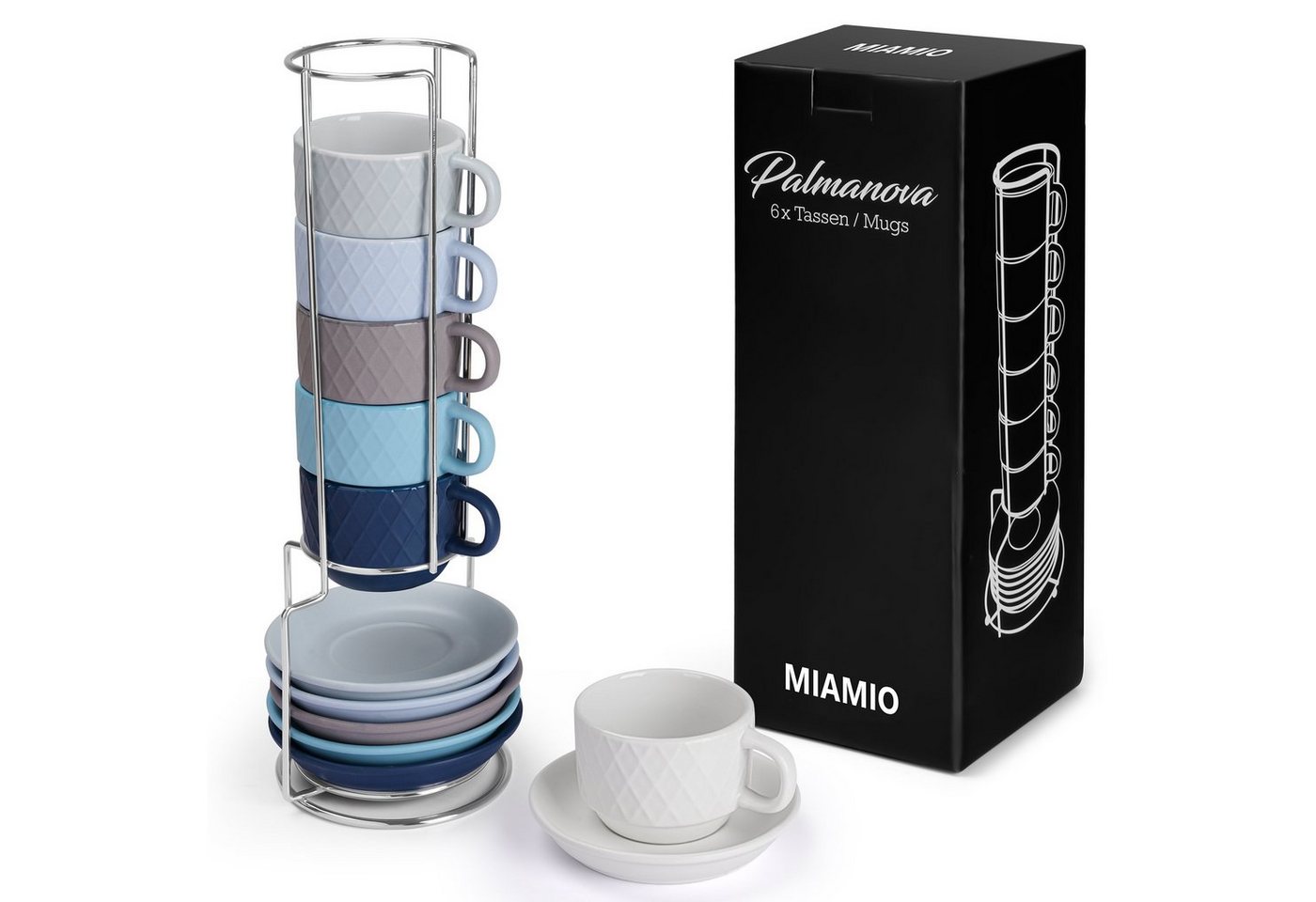MiaMio Espressotasse MIAMIO – 6 x 75 ml Espresso Tassen / Espressotassen Set mit Ständer von MiaMio