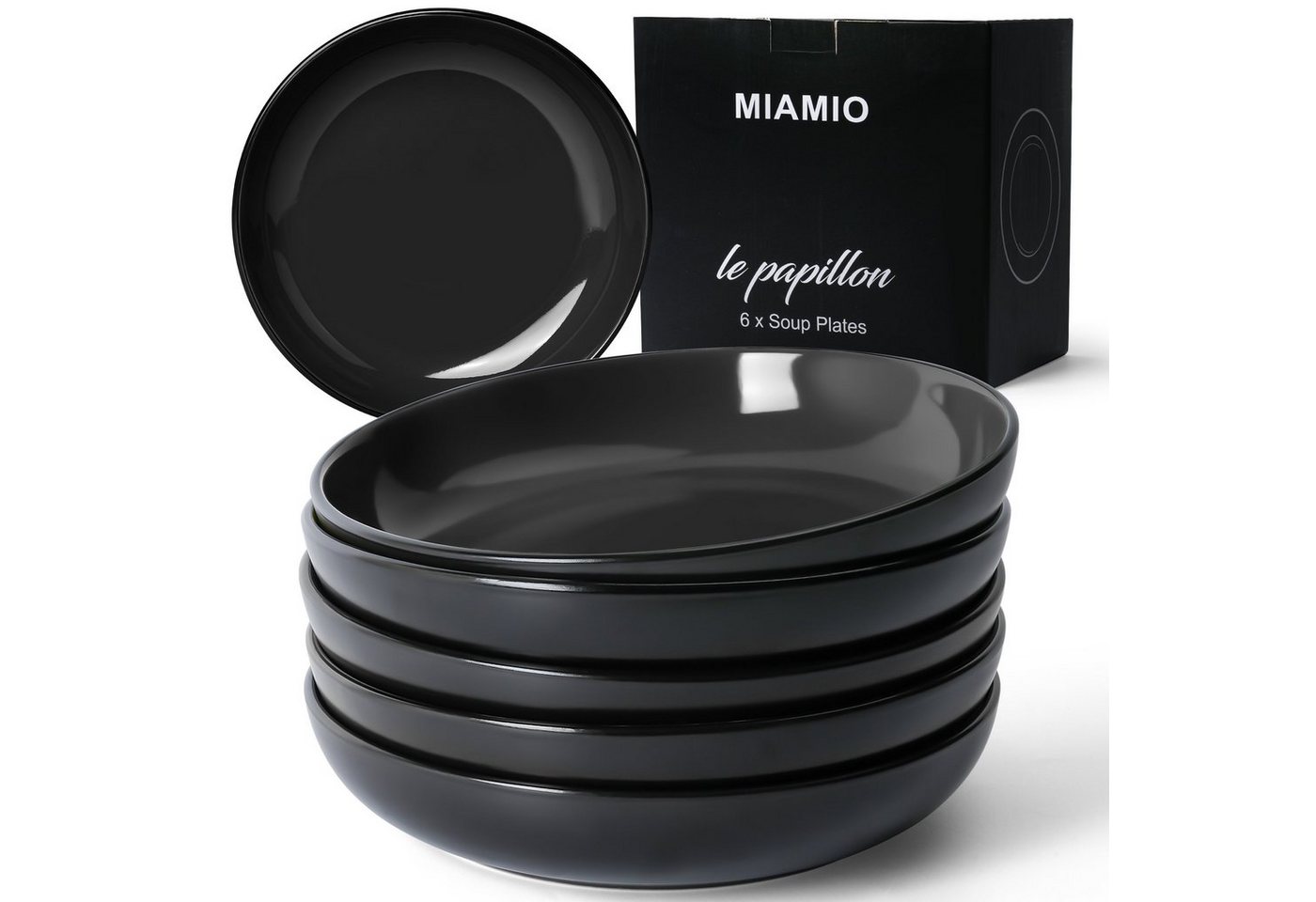 MiaMio Suppenteller Suppenteller 6er Set Schwarz (900 ml), Pasta Teller, Tiefe Teller von MiaMio