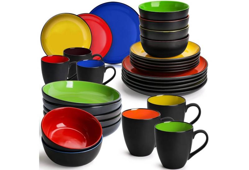 MiaMio Tafelservice Tafelservice 30tlg Geschirrset 6 Personen Kombiservice Keramik - Bunt (30-tlg), 6 Personen, Keramik von MiaMio