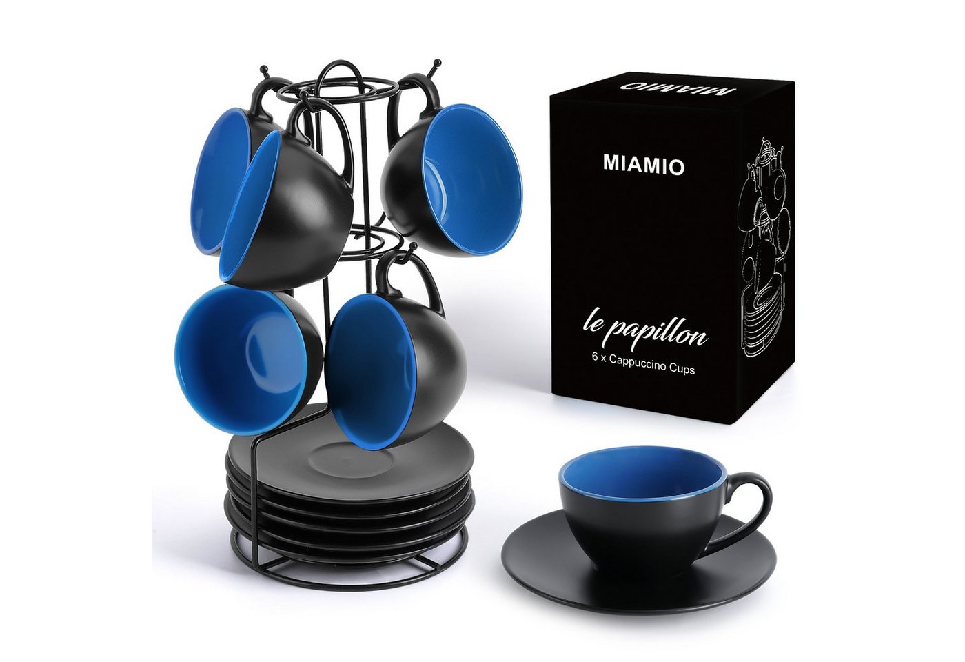 MiaMio Cappuccinotasse Cappuccinotassen Set, Cappuccino Tassen (Innen Blau) von MiaMio