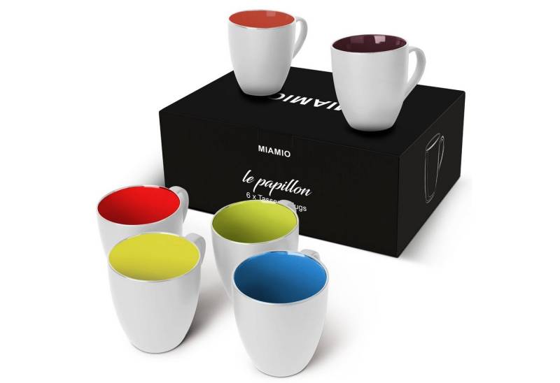 MiaMio Tasse 6 x 350 ml Kaffeetassen Set Außen Weiß Innen Farbig (Bunt) von MiaMio