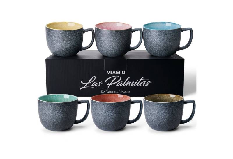 MiaMio Tasse 6 x 470 ml Kaffeetassen Set Kaffeebecher aus Steingut Farbig Modern von MiaMio