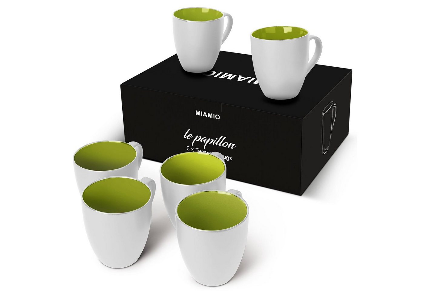 MiaMio Tasse Kaffeetassen Set Le Papillon Kollektion (Außen Weiß) von MiaMio