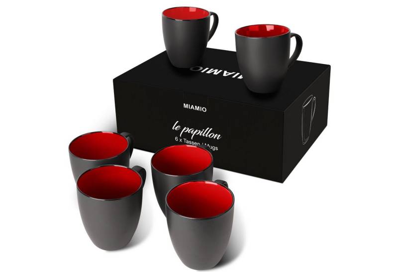MiaMio Tasse MIAMIO - 6 x 350 ml Kaffeetassen Set Außen Schwarz Innen Farbig von MiaMio