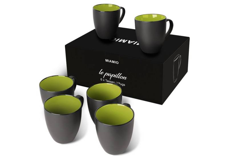 MiaMio Tasse MIAMIO - 6 x 350 ml Kaffeetassen Set Außen Schwarz Innen Farbig von MiaMio