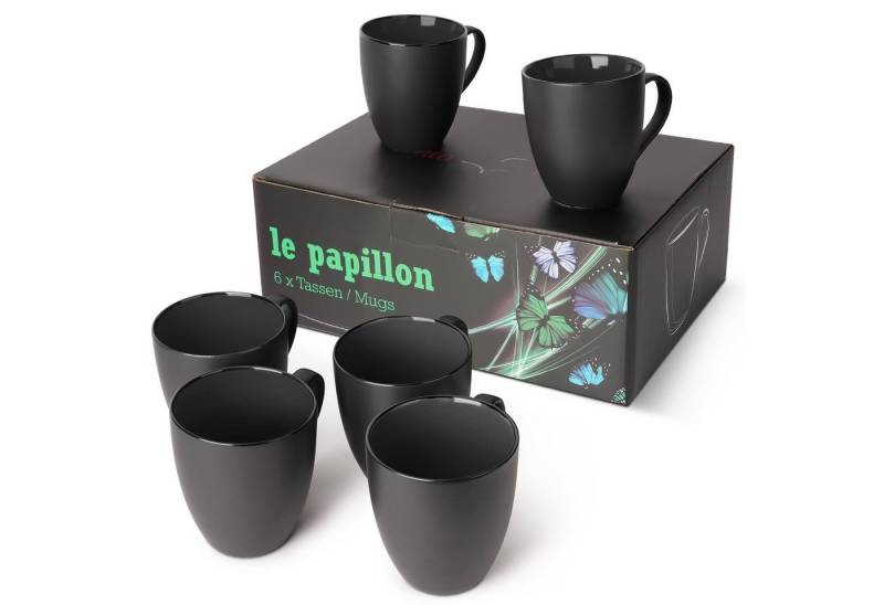 MiaMio Tasse MIAMIO - 6 x 350 ml Kaffeetassen Set Außen Schwarz Innen Farbig von MiaMio