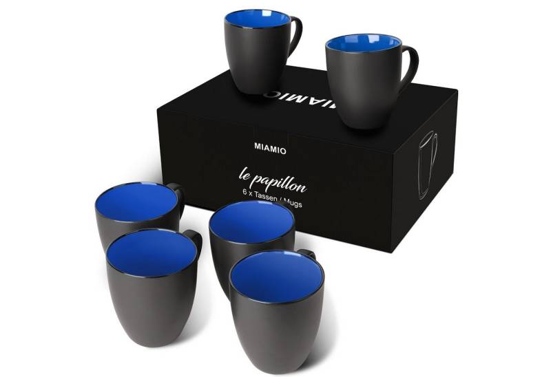 MiaMio Tasse MIAMIO - 6 x 350 ml Kaffeetassen Set Außen Schwarz Innen Farbig von MiaMio