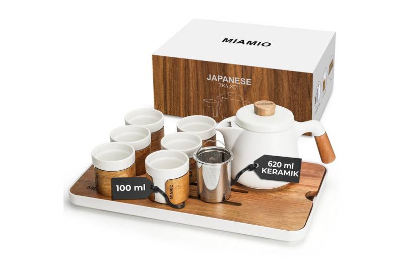 MiaMio Teekanne Japanisches Teeset 6 x 100ml mit Traditionellen Teebechern Weiß von MiaMio