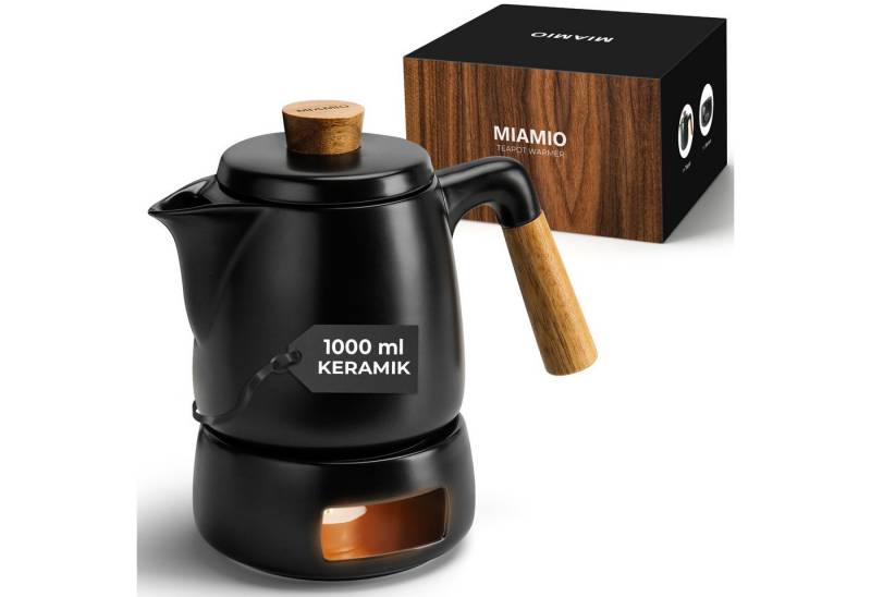 MiaMio Teeservice Teekanne mit Stövchen Set (1L/1000 ml) mit Siebeinsatz Schwarz von MiaMio