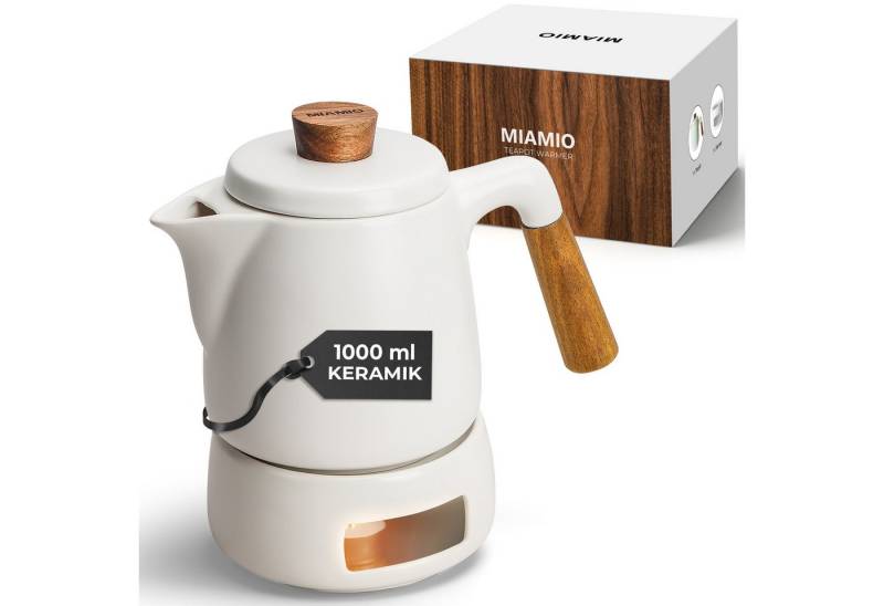 MiaMio Teeservice Teekanne mit Stövchen Set (1L/1000 ml) mit Siebeinsatz Weiß von MiaMio