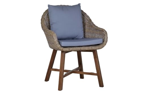MiaMöbel Armlehnstuhl 65x85x62 cm Modern 100% Baumwolle Massivholz Rattan Mahagoni Kubu-grau von MiaMöbel
