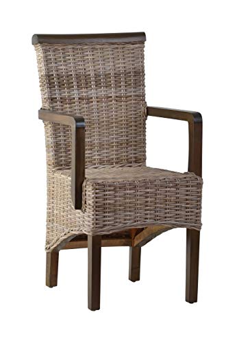 MiaMöbel Armlehnstuhl Rattan 53x98x49 cm Landhausstil Massivholz Rattan Mahagoni Grau von MiaMöbel