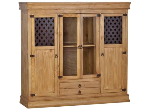 MiaMöbel Highboard Mexico Möbel 150x142x45 cm Landhausstil Glas Massivholz Pinie Honig von MiaMöbel