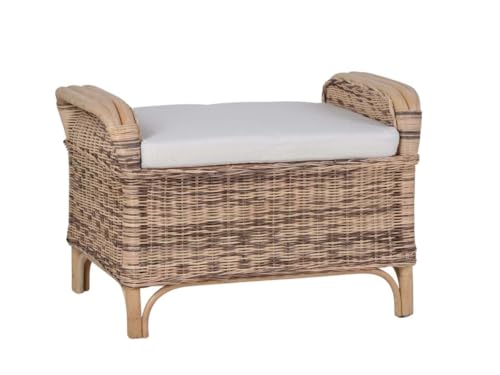 MiaMöbel Sitzhocker 65x46x46 cm Landhausstil 100% Baumwolle Massivholz Rattan Mahagoni Honig von MiaMöbel