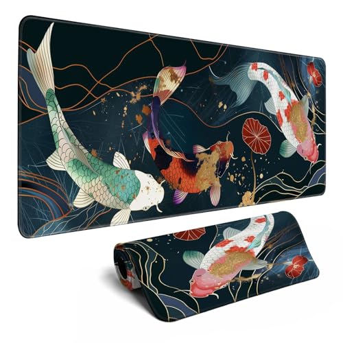 Gaming-Mauspad mit japanischem Koi-Fisch-Motiv, Schreibtischunterlage, Kawaii-Mauspad, extra groß, Laptop-Mauspad, Dekoration, bunte Blätter Gaming-Mauspad mit japanischem Koi-Fisch-Motiv, Schreibtischunterlage, Kawaii-Mauspad, extra groß, Laptop-Mauspad, Dekoration, bunte Blätter von MiaVibte