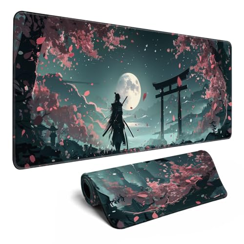 MiaVibte Japanisches Mauspad mit Vollmond-Motiv, großes Gaming-Mauspad für Computer, Tastatur, Laptop, Schreibtischdekoration, Heimbüro-Zubehör, 80 x 30 cm, Samurai-Schreibtischmatte, Muster 15 von MiaVibte