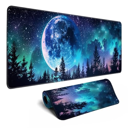 Schreibtischunterlage, Dekoration, Nacht im Wald, großes Gaming-Mauspad, Sternenhimmel mit Mond, großes Mauspad für Computer, Büro, Tastatur, Laptop, niedliche Schreibtischdekoration, 80 x 30 cm Schreibtischunterlage, Dekoration, Nacht im Wald, großes Gaming-Mauspad, Sternenhimmel mit Mond, großes Mauspad für Computer, Büro, Tastatur, Laptop, niedliche Schreibtischdekoration, 80 x 30 cm von MiaVibte