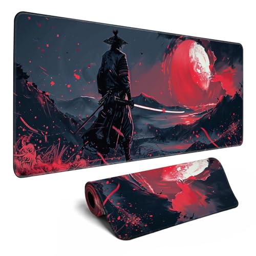 Schwarze Schreibtischunterlage mit Samurai, japanisches XL-Anime-Mauspad, rot, großes Gaming-Mauspad für Herren, Schreibtischunterlage mit genähten Kanten, rutschfeste Computermatte, 80 x 30 cm Schwarze Schreibtischunterlage mit Samurai, japanisches XL-Anime-Mauspad, rot, großes Gaming-Mauspad für Herren, Schreibtischunterlage mit genähten Kanten, rutschfeste Computermatte, 80 x 30 cm von MiaVibte