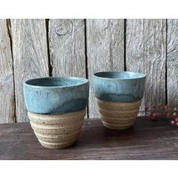 Flache Weiße Tasse/Keramik Grüner Becher Cortado Blau/Grüne Kaffeetasse Geschenk von MiaZoiCeramics