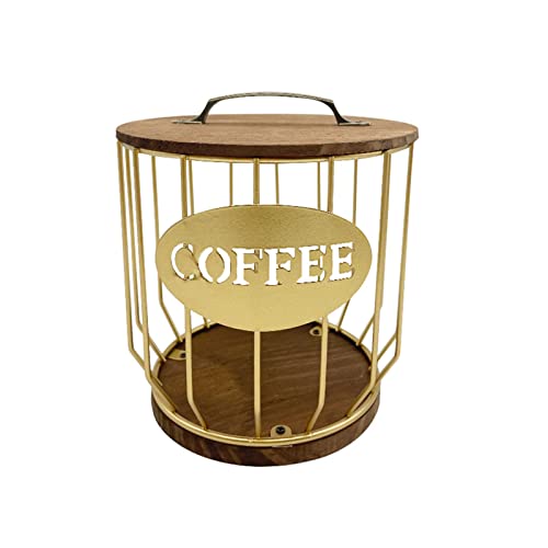 Iron Art Kaffee-Aufbewahrungskorb mit Holzsockel, Obst-Kaffee-Organizer, Halter für Küchentisch, Kaffeehalter für Theke, kleiner Kaffeehalter, Kaffeehalter für Korb von Miaelle