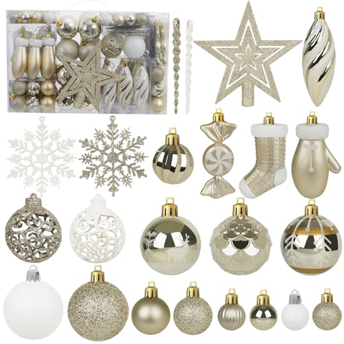 Miaikoe 135 Pcs Weihnachtskugel Ornamente Set, bruchsichere Kunststoff Verschiedene vorgebundene Weihnachtskugeln für Weihnachtsbaum Hängende Dekorationen Festival Party Feiertag Dekor (Champaign) von Miaikoe
