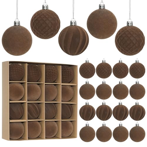 Miaikoe 16 Stück Samt Weihnachtskugeln hängende Ornamente Set, vorgebunden zerstörungsdicht Plastik Flocked Weihnachtskugeln Weihnachtsdekorationen Festival Feiertag Party Dekor (Braun, 6CM) von Miaikoe