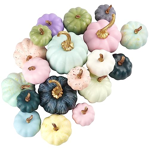 Miaikoe 19 Pcs Künstliche Kürbis Dekoration Set, Verschiedene Größen und Farben Ernte Faux Kürbisse für Herbst Herbst Thanksgiving Halloween Saisonale Feiertag Dekoration Anzeige von Miaikoe