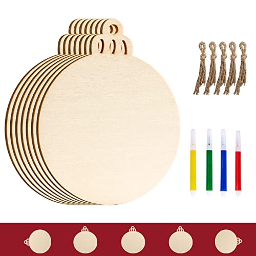 Miaikoe 50pcs Weihnachten Unfinished Holz Holz DIY Ornamente Blank Runde Holz Scheiben für Kinder Handwerk Mittelstücke Weihnachtsbaum Ornamente Urlaub Hängende Dekor Dekorationen von Miaikoe