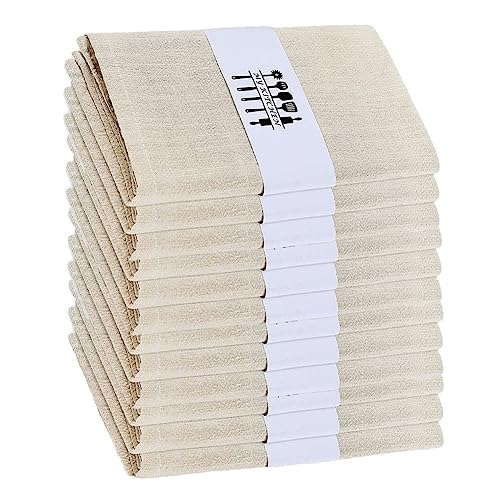 Pack of 12 Rustic Natural Cotton Fabric Napkins, Set of 12, Soft, Comfortable and Reusable, Linen Napkins, Cloth for Wedding Party and Party Decoration Set von Mialily