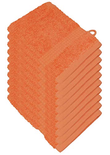 Miamar 10 er Set Waschhandschuh 15 x 21 cm weich saugstark in 15 Farben erhätlich 500g/m² 100% Baumwolle Öko-Tex Orange, MIAHT1521OR von Miamar