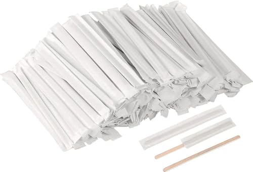 Miamex 500 Stück Rührstäbchen einzeln verpackt Kaffee-Rührstäbchen aus Holz 14 cm – Einweg-Rührstäbchen für heiße und kalte Getränke (14 cm, 500) von Miamex