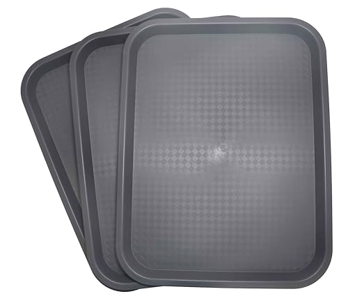 Set mit 3 rechteckigen Serviertabletts aus Kunststoff – Fast-Food-Tablett / Kantine-Tablett zum Frühstück (grau) von Miamex