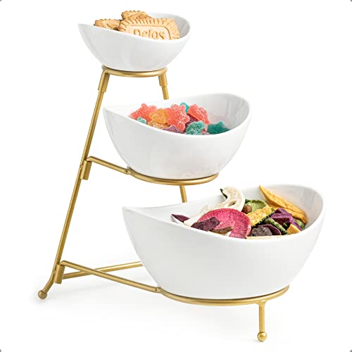 3-stöckiges Servierschalen-Set, gestuftes Serviertablett für Chips und Dip-Servierschalen für Unterhaltung, perfekt für Süßigkeiten, Vorspeisen, Partytisch-Display-Set, goldener Ständer von Miamolo