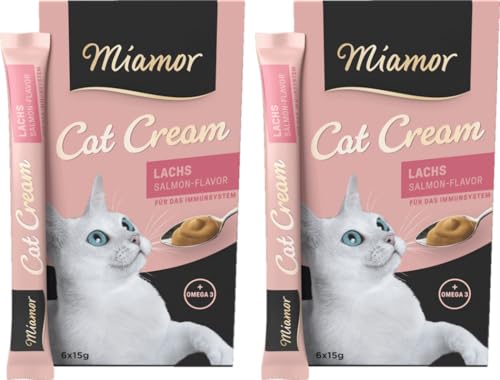 Miamor Cat Snack Cream Lachs | 2er Pack 6x15g + 1 Gratis-Sachet | Eine gesunde Belohnung ohne unnötige Zusatzstoffe | leckerer Schleck-Snack von Miamor