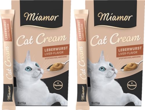 Miamor Cat Snack Cream Leberwurst | 2er Pack 6x15g + 1 Gratis-Sachet | Eine gesunde Belohnung ohne unnötige Zusatzstoffe | leckerer Schleck-Snack von Miamor