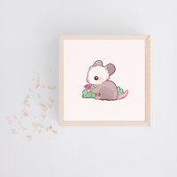 Opossum 14, 8x14, 8cm Kunstdruck | Pastell A6 Premium Leinenkarton Dekoration Für Zuhause Wandkunst Design Von Miamouz von Miamouz
