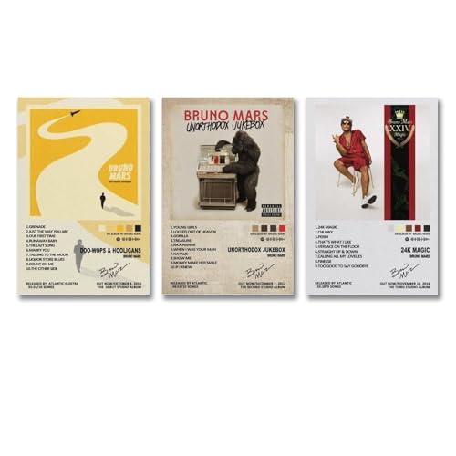 A Set Of 3 Bruno Poster Mars Vintage Music Album Cover Poster Für Zimmer, Ästhetische Leinwand-Wandkunst, Schlafzimmer-Dekor Poster 12x18inch(30x45cm)-3pcs von Mianm