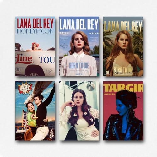A Set Of 6 Lana Del Rey Poster Singer Music Album Cover Poster Für Zimmer, Ästhetische Leinwand-Wandkunst, Schlafzimmer-Dekor Poster 08x12inch(20x30cm) von Mianm