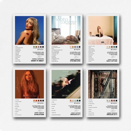 A Set Of 6 Sabrina Carpenter Poster Singer Music Album Cover Poster Für Zimmer, Ästhetische Leinwand-Wandkunst, Schlafzimmer-Dekor Poster 08x12inch(20x30cm) von Mianm