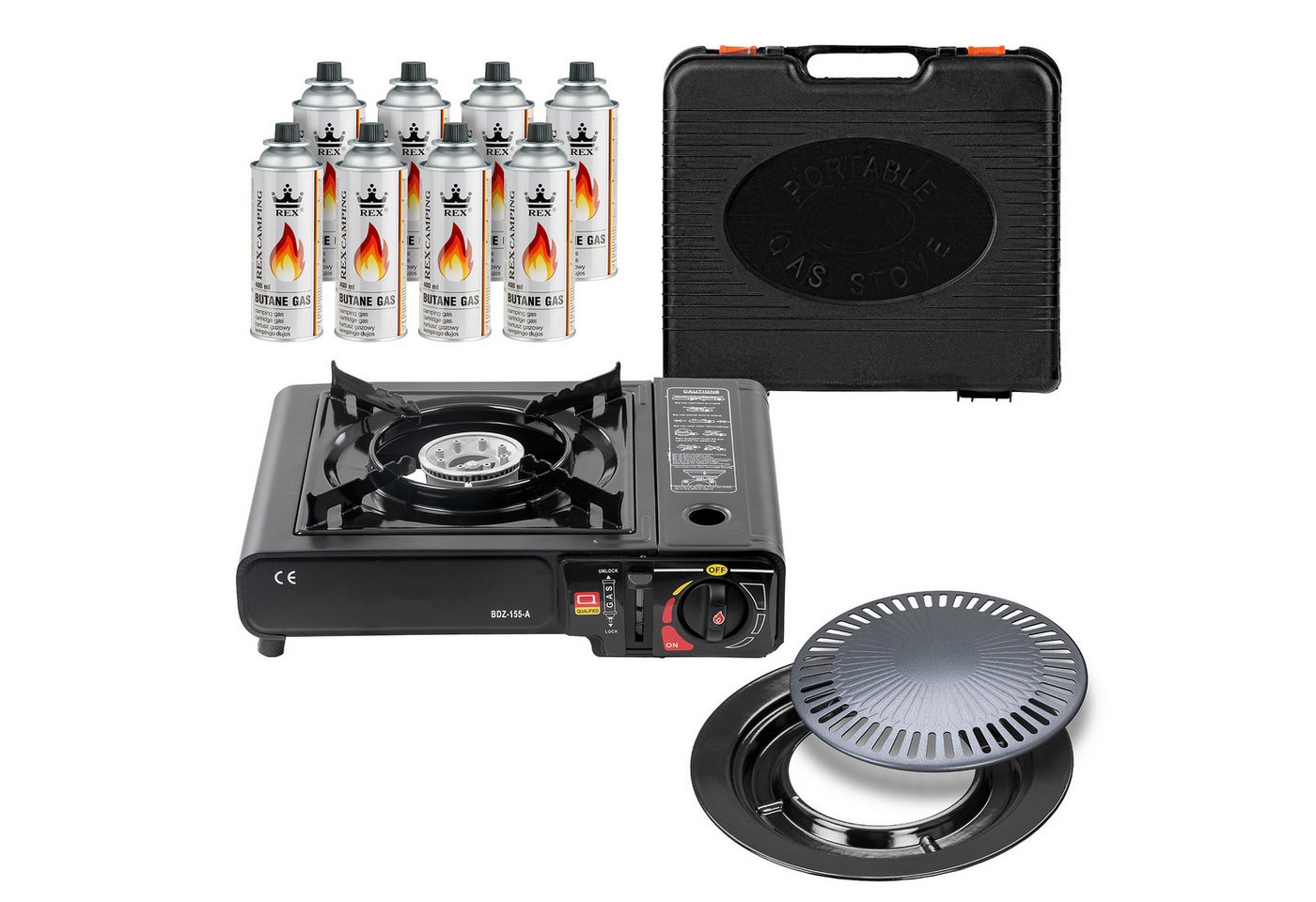Mianova Camping-Gasgrill 1 flammig Campingkocher + 8 Gasflaschen + Grillplatte + Koffer Kocher, Gas Gaskocher Gaskartuschen BBQ Barbecue Campingherd Stromausfall Notkocher Grillplatte Herd Tischgrill, Outdoor Camping Notfallkocher Outdoor Grill Notfall für Kartuschen Mianova Camping-Gasgrill 1 flammig Campingkocher + 8 Gasflaschen + Grillplatte + Koffer Kocher, Gas Gaskocher Gaskartuschen BBQ Barbecue Campingherd Stromausfall Notkocher Grillplatte Herd Tischgrill, Outdoor Camping Notfallkocher Outdoor Grill Notfall für Kartuschen von Mianova