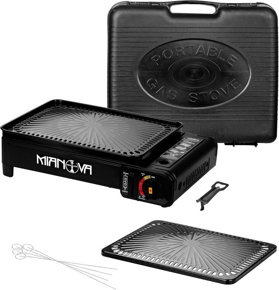 Mianova Camping-Gasgrill Campinggrill Campingkocher Tischgrill Grillplatte 4 Spieße Grillrost, Gasgrill für Camping Angeln Zelten - Ideal zum Grillen - Geliefert im Tragekoffer, Campinggrill Gaskartuschen Outdoor BBQ Grill Camping Kocher Herd Mianova Camping-Gasgrill Campinggrill Campingkocher Tischgrill Grillplatte 4 Spieße Grillrost, Gasgrill für Camping Angeln Zelten - Ideal zum Grillen - Geliefert im Tragekoffer, Campinggrill Gaskartuschen Outdoor BBQ Grill Camping Kocher Herd von Mianova