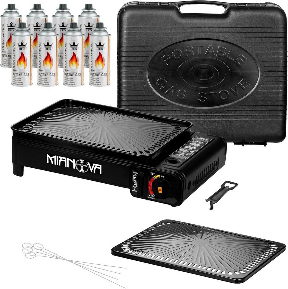Mianova Camping-Gasgrill Campinggrill Campingkocher Tischgrill Grillplatte Rost 8 Gaskartuschen, Gasgrill für Camping Angeln Zelten - Ideal zum Grillen - Geliefert im Tragekoffer Mianova Camping-Gasgrill Campinggrill Campingkocher Tischgrill Grillplatte Rost 8 Gaskartuschen, Gasgrill für Camping Angeln Zelten - Ideal zum Grillen - Geliefert im Tragekoffer von Mianova