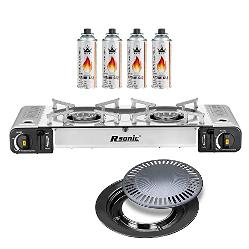 Mianova Campingkocher Doppel Gaskocher 2 flammiger Shisha Anzünder Grill Notfallkocher Kühltasche Gaskartuschen Gas Kocher Set Silber Grillplatte 4 Gasflaschen Mianova Campingkocher Doppel Gaskocher 2 flammiger Shisha Anzünder Grill Notfallkocher Kühltasche Gaskartuschen Gas Kocher Set Silber Grillplatte 4 Gasflaschen von Mianova